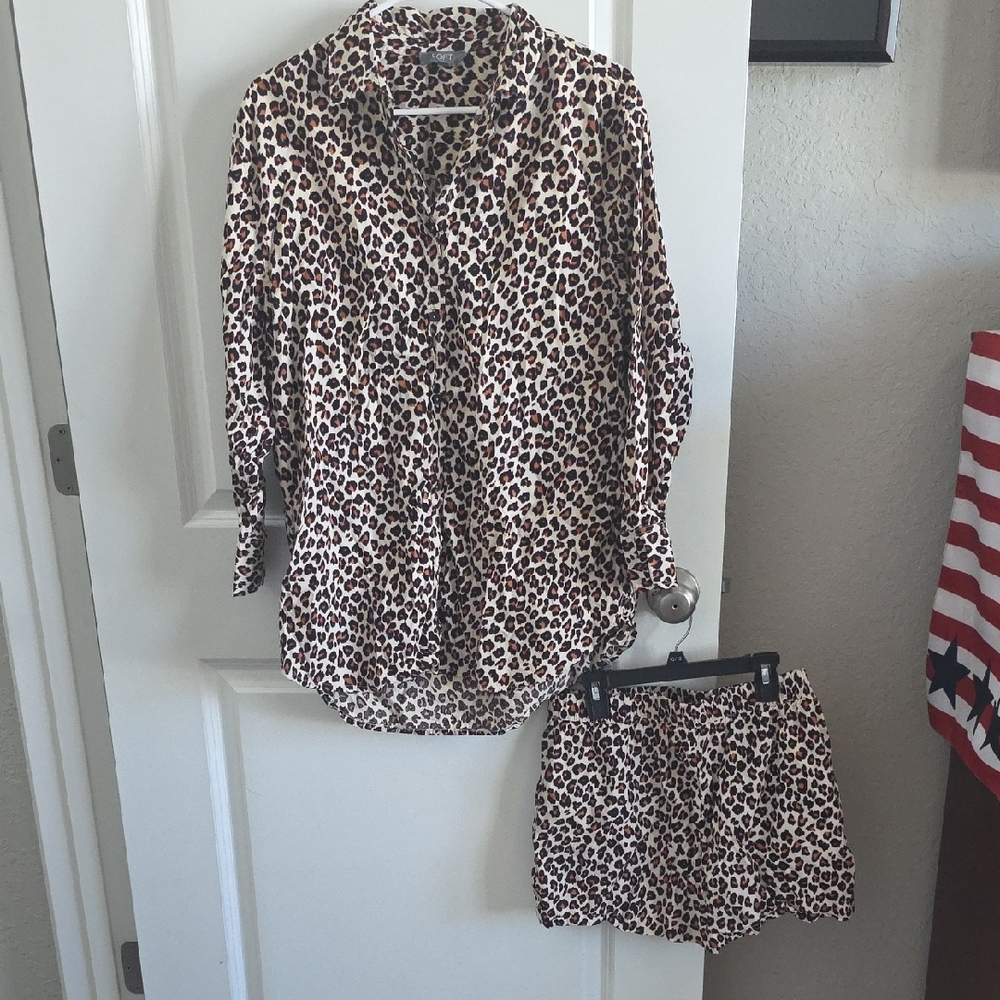 LOFT Leopard Print Pajama Set